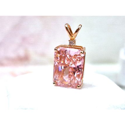 8ct Pink Cubic Zirconia Radiant Cut Pendant 14k Rose Gold Overlay 925 Silver