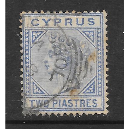 CYPRUS 1882 QV 12 PIASTRES BLUE DIE II SG34 34 SG SQUARE CANCEL tone spots