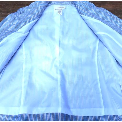 Misses Linen Jacket Covington NWt Y/D Stripe LG Vintage Sears Eyehook Closures