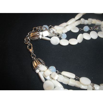 Havey vintage 4 layer bone shell opalite crystal prism necklace 105grm