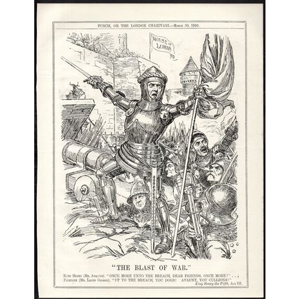 BLAST OF WAR 1910 Herbert Asquith and Lloyd George PUNCH CARTOON PAGE