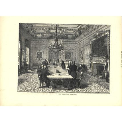 HALL OF THE DRAPERS’ COMPANY 1872 VICTORIAN ENGRAVING