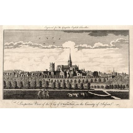 PERSPECTIVE VIEW OF THE CITY OF CHICHESTER, THE COUNTY OF SUSSEX 1771 ENGRAVING