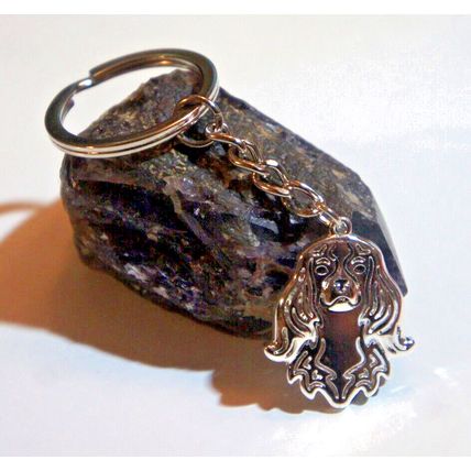 CAVALIER SPANIEL DOG KEY RING WITH KEY CHAIN & VELVET GIFT BAG