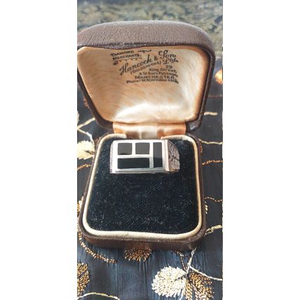 Antique Vintage 1960-s Sterling Silver Onyx Signet Ring UK R 1/2 , US 9 3/4