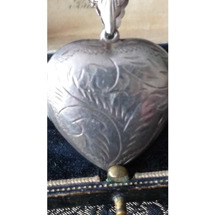 Vintage 1960-s 925 Large Silver Heart Locket Pendant with Pictures on Chain.