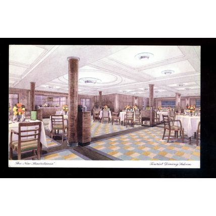 LS3947 - Cunard Liner Mauretania - Touist Dining Room - Artist Drawn - postcard