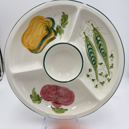 Large Bizzirri Italy Ceramic divided Serving Platter Hand Painted Pottery 16”x2