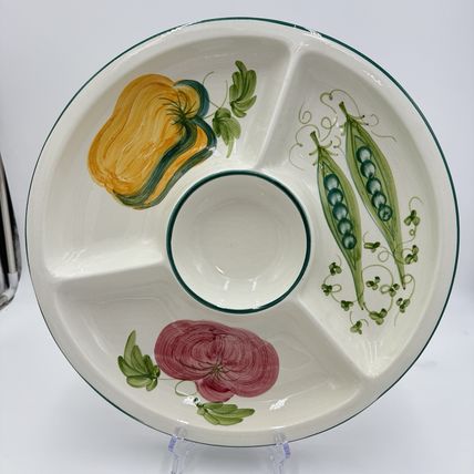 Large Bizzirri Italy Ceramic divided Serving Platter Hand Painted Pottery 16”x2