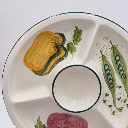 Large Bizzirri Italy Ceramic divided Serving Platter Hand Painted Pottery 16”x2