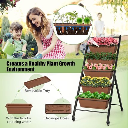 HAPPYGRILL Vertical Raised Garden Bed, 5-Layer Freestanding Garden Planter with