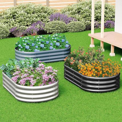 Zizin 2 Pack Galvanized Raised Garden Bed Metal Oval Raised Garden Beds Outdoor