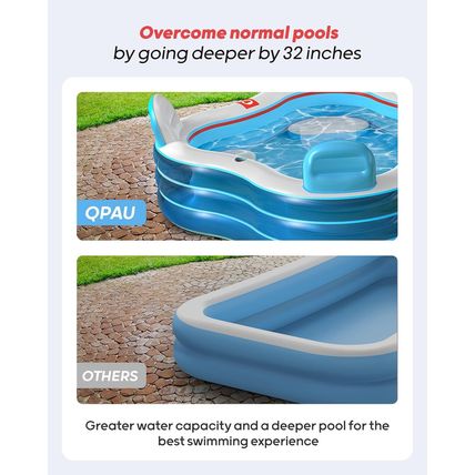 QPAU Inflatable Swimming Pool, Full-Sized Blow up Pools with Seats and Backrests