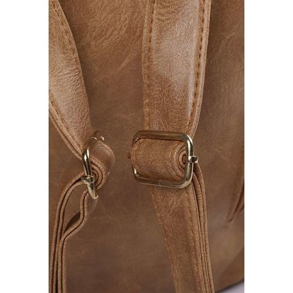 Chestnut Geometric Crochet Strap PU Leather Large Backpack