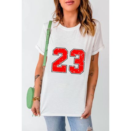 White Number 23 Cracking Print Casual T Shirt