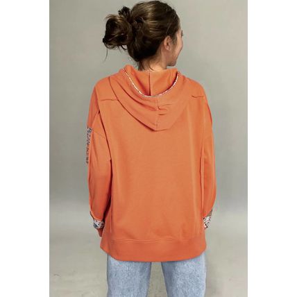 Flamingo Mix Floral Patchwork Side Slit Drawstring Hoodie