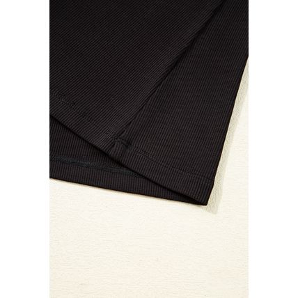 Black Polka Dot Mesh Puff Sleeve Patchwork Ribbed Square Neck Slim Top