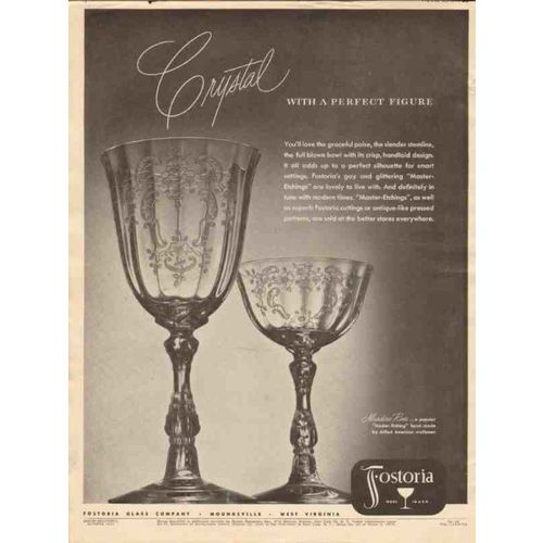 fostoria glass co 1946 crystal perfect figure meadow rose vintage ad