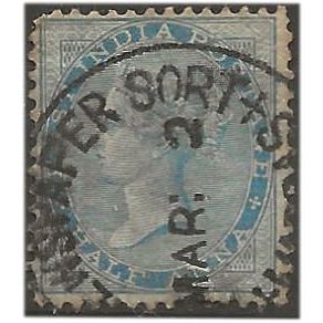 India 1865 SG55 1/2a Pale Blue Wmk Fine Used . .. .