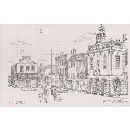South Molton Medical Hall Chemist Devon Village Painting Drawing Postcard