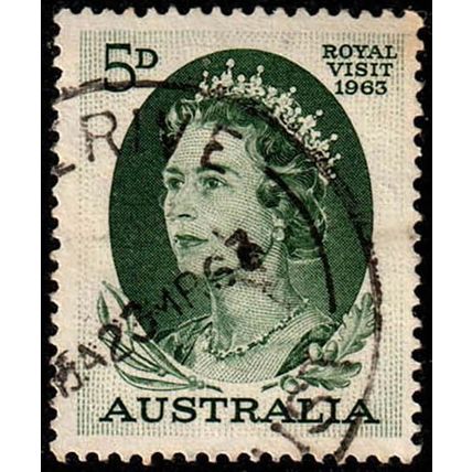 Australia 1963 Queen Elizabeth II Royal Visit 5d Used Stamp. QE II