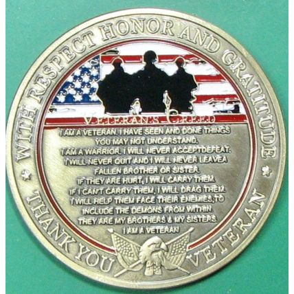 Military Veterans. Casino Card Guard, Challenge Coin, Souvenir. 18.