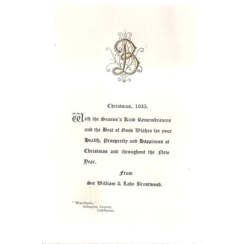 1935 Christmas card from Sir William and Lady Brentwood =