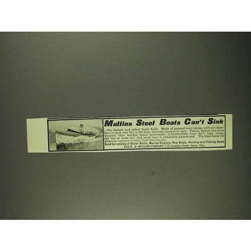1908 Mullins Steel Boats Ad - Can't Sink