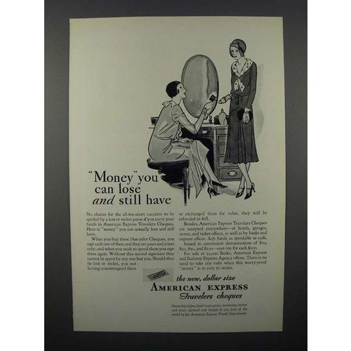 1930 American Express Travelers Cheques Ad - Can Lose