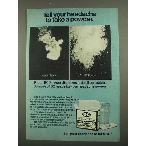 1974 BC powder Ad - Tell Your Headache to Take