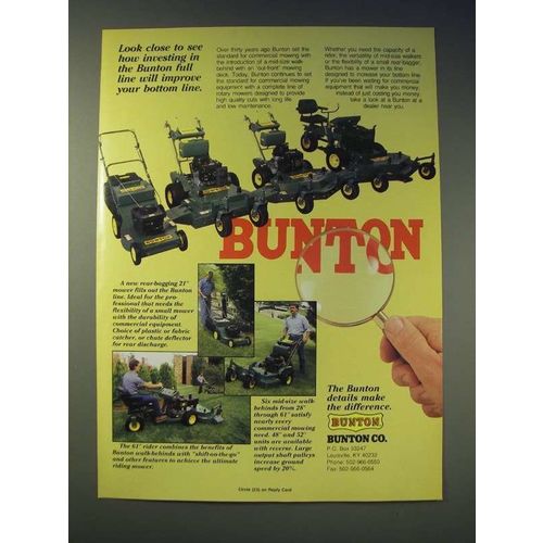 1989 Bunton Mowers Ad - Look close to see how investing in the Bunton full line