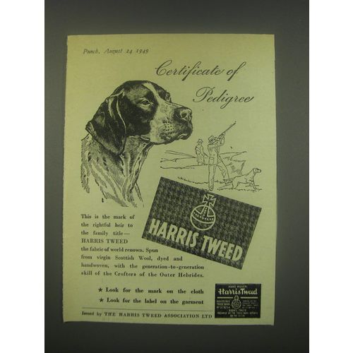 1949 Harris Tweed Fashion Ad - Certificate of pedigree