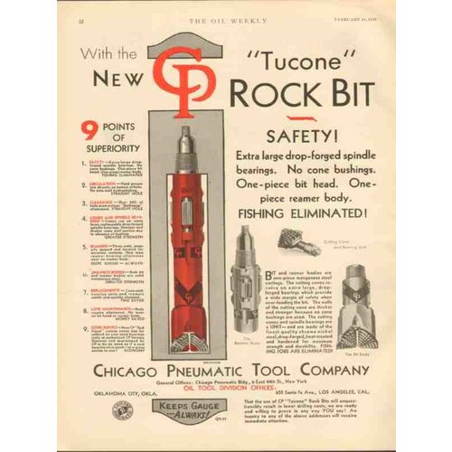 CHICAGO PNEUMATIC TOOL CO 1930 Tucone rock bit drilling oil vintage ad