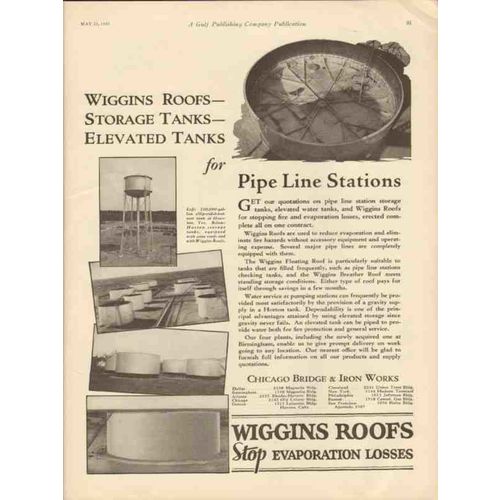 CHICAGO BRIDGE IRON WORKS 1930 Wiggins roofs storage tanks vintage ad