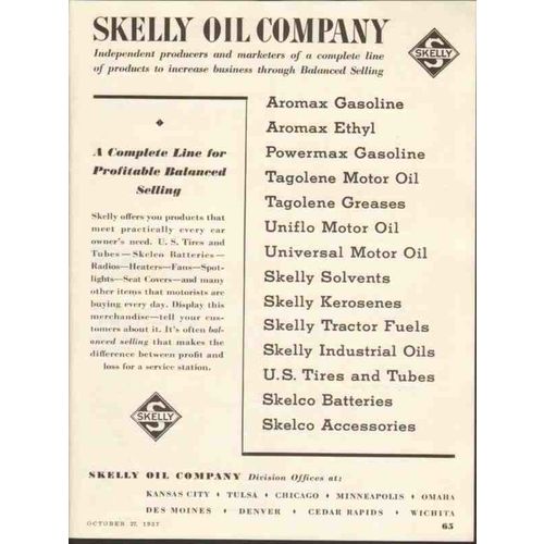 SKELLY OIL COMPANY 1937 complete line profit balanced sell vintage ad