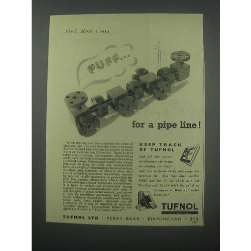 1954 Tufnol Tubes and Fittings Ad - Puff.. For a pipe line