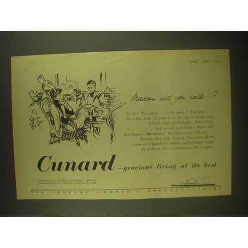 1955 Cunard Cruise Ad - Madam will you walk