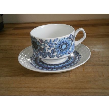 Retro Spanish Pontesa Ironstone Blue Floral Cup & Saucer