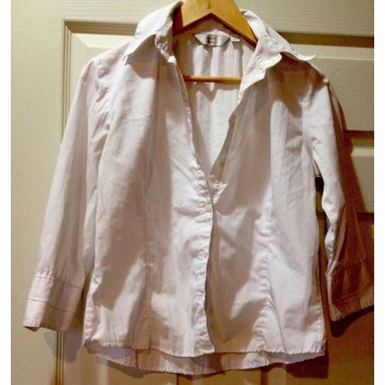 NEXT PETITE Women White Top/Size 6/Button-Down 3/4 Sleeves w/Cuffs/Point Collar