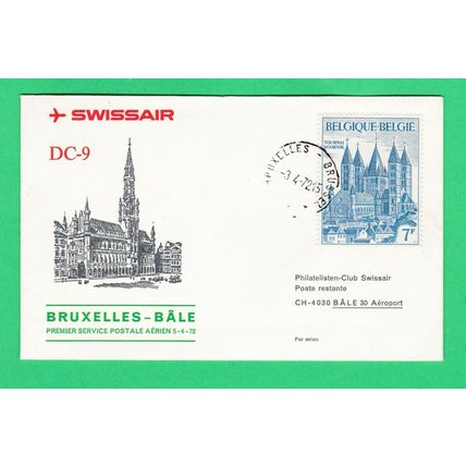 Swissair Brussels Basel Airport 1972 DC9 Switzerland First Flight Cover aviation