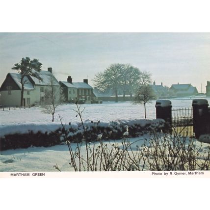 Martham Green at Christmas Winter Snow Norfolk Postcard