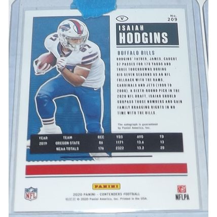 2020 Panini Contenders ISAIAH HODGINS (Buffalo Bills) Rookie Ticket AUTO #209