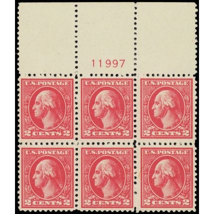 528, Mint VF NH 2¢ Wide Top Plate Block of Six Stamps Cat $175.00 - Stuart Katz