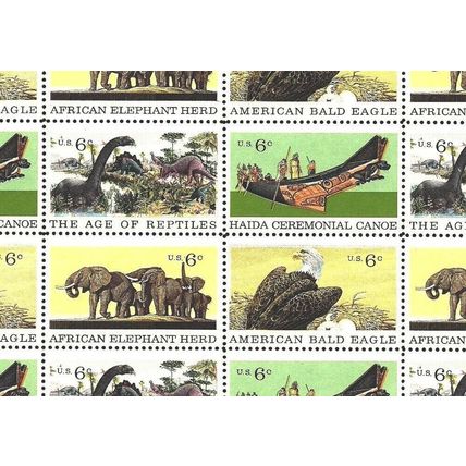 Natural History Sheet of Thirty Two 6 Cent Postage Stamps Scott 1387-90