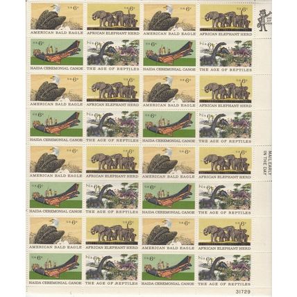 Natural History Sheet of Thirty Two 6 Cent Postage Stamps Scott 1387-90