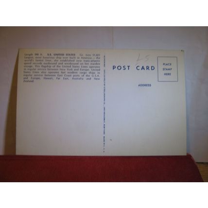 S.S. "UNITED STATES' LINER SHIP unused vintage postcard #