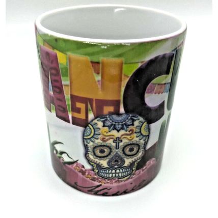 (2) Cancun Mugs - Colorful! Skull/Skeleton/Sombrero - Mexico - Coffee/Tea Cups