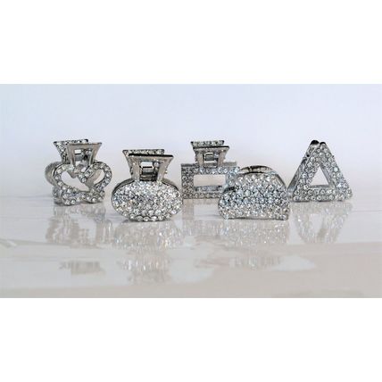 Small silver metal hair claw clip with crystals stocking stuffer gifts for