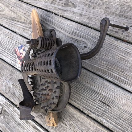 Vintage Original Cast Iron Black Hawk Corn Cob Sheller + Barn Wood early 1900's