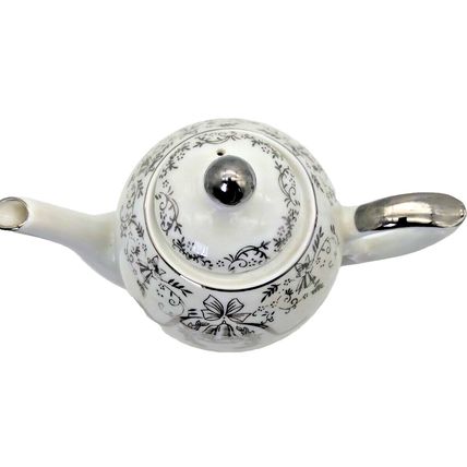 Vintage Tea Pot K-600 White Porcelain 25th Anniversary Floral Silver Trim Japan